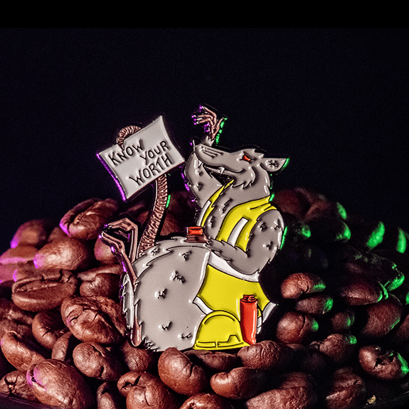 Scabby the Rat on Break | Coffee Club Enamel Pin by The Roving House