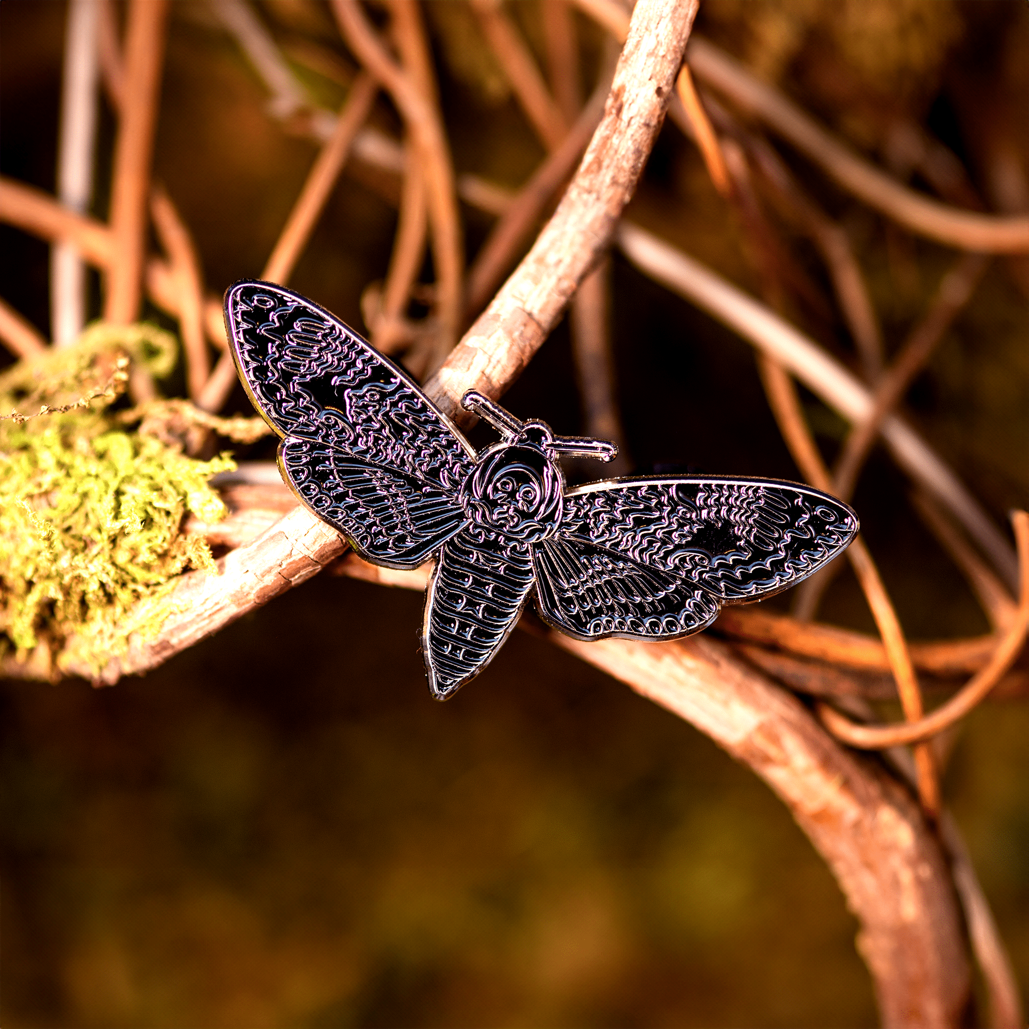 Death's Head Hawkmoth Enamel Pin | Black & Silver by The Roving House