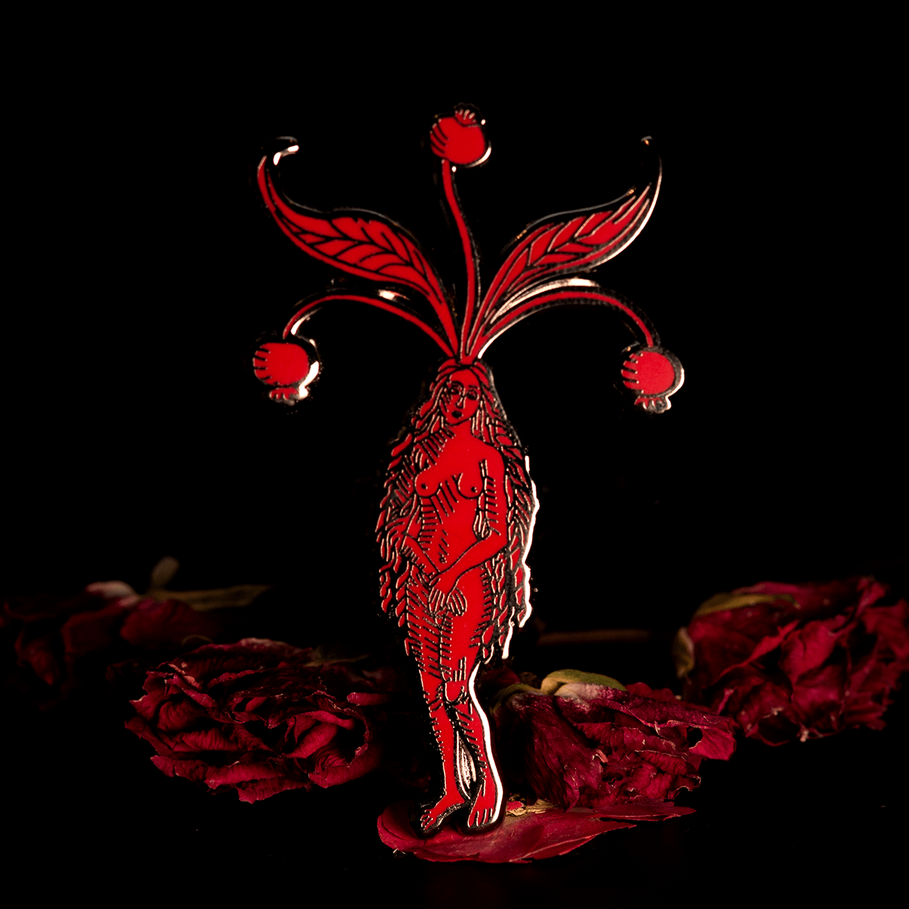 Red of Winter Lady Mandrake Enamel Pin | Limited Edition by The Roving House