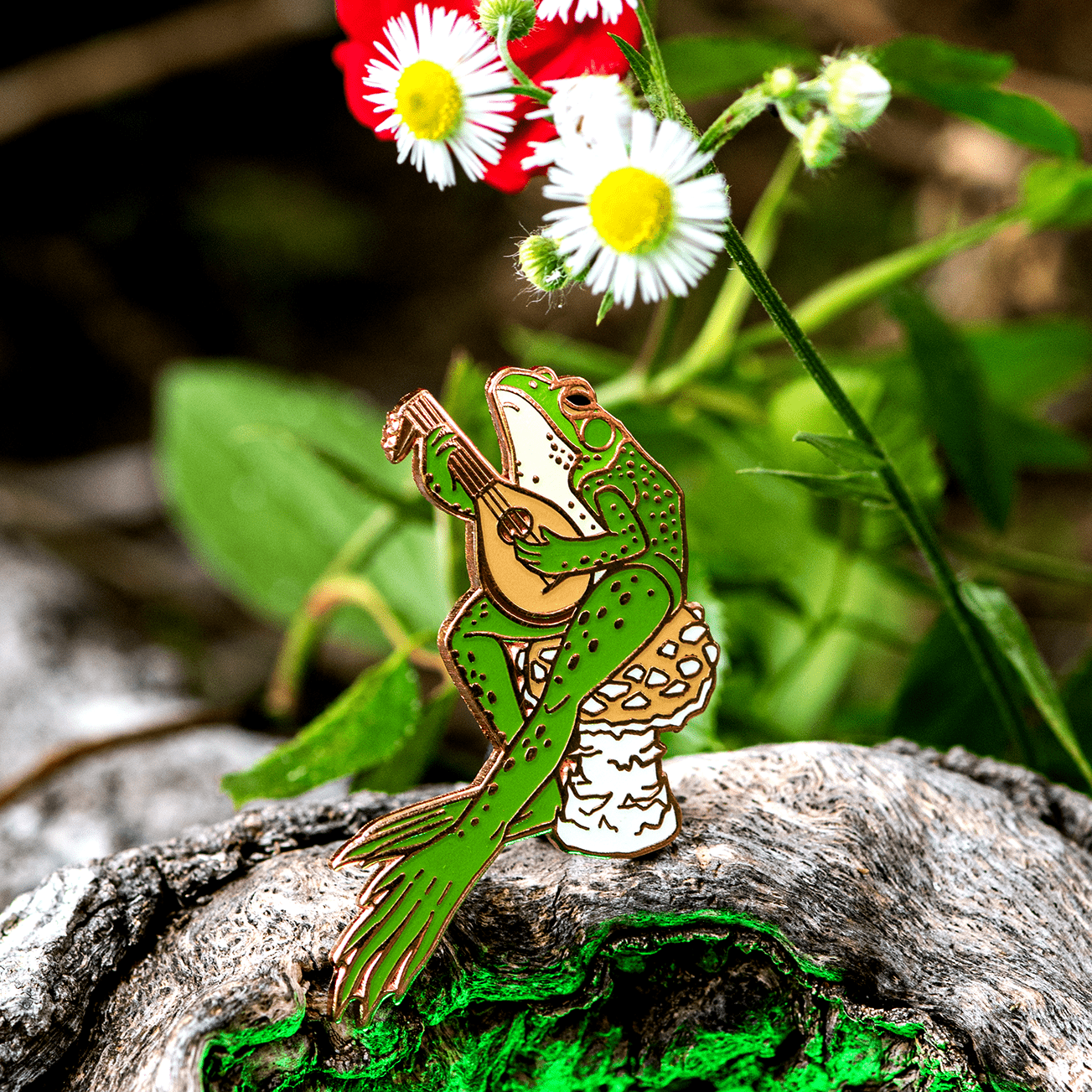 The Traveling Bard | Frog & Mushroom Enamel Pin by The Roving House