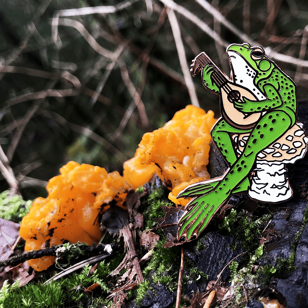 The Traveling Bard Frog & Mushroom Pin by The Roving House