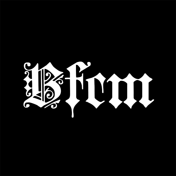 White letters reading Bfcm against a black background.