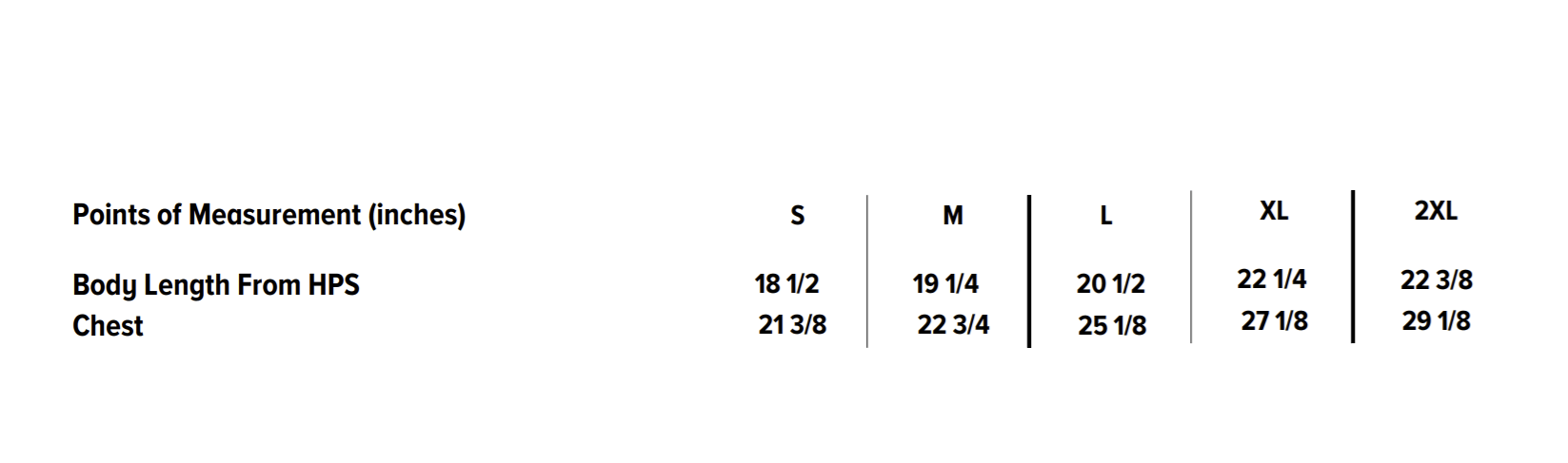 Size chart for long sleeve crop top.