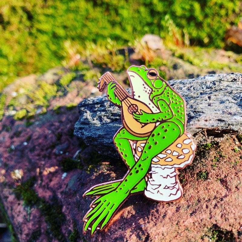 The Traveling Bard Frog and Mushroom Pin