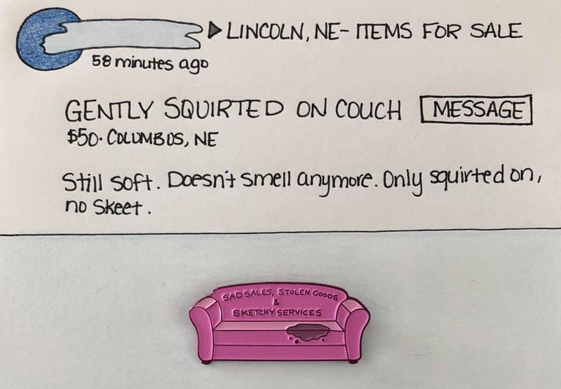 Sad Sales "Squirted Couch" Pin - Limited Edition Pink