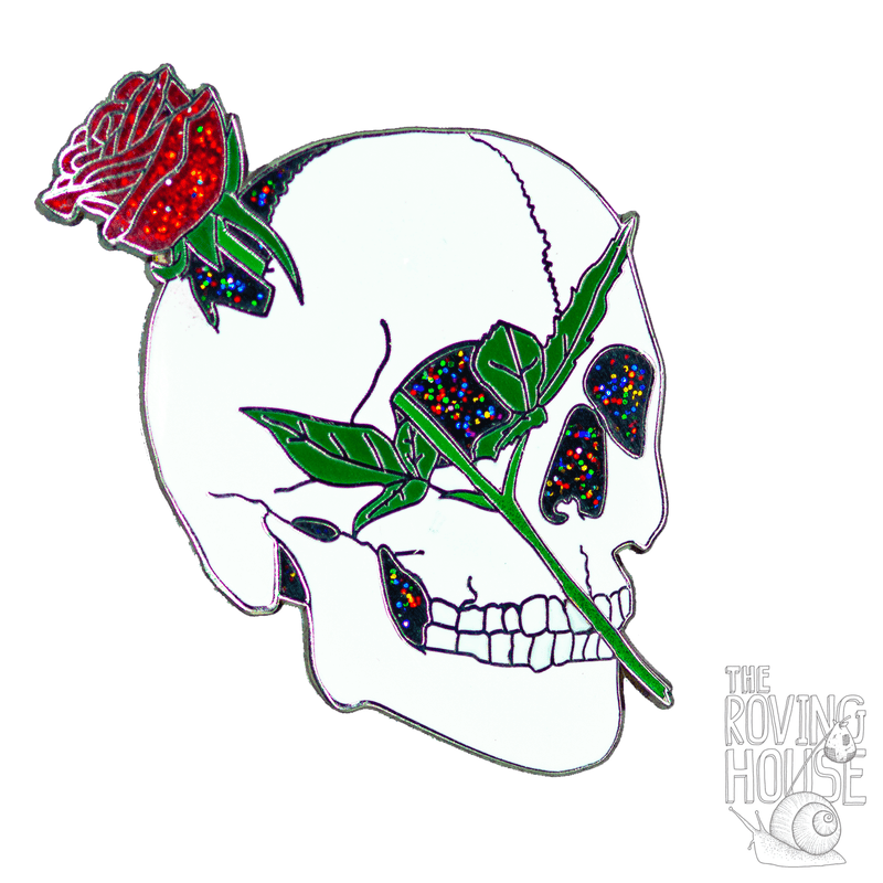 Human Skull & Rose Enamel Pin